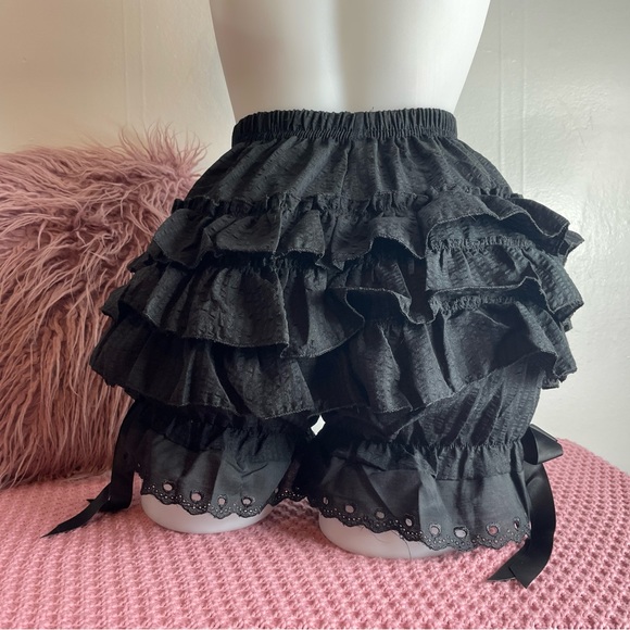 🐾 MEDIUM - black doll Lolita panties - black bow ruffle short lingerie emo 🖤 - Picture 4 of 4